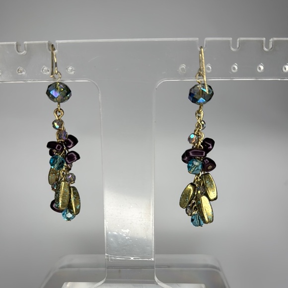 Purple and Gold Dangle Earrings with Cascading Beads - Picture 4 of 4